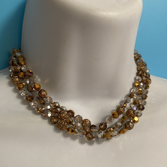 Faceted Glass Beads Triple Strand Crystal Necklace - Picture 7 of 7